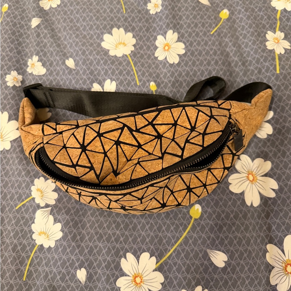 Geometric Cork Waist Bag - Black Trim Handmade